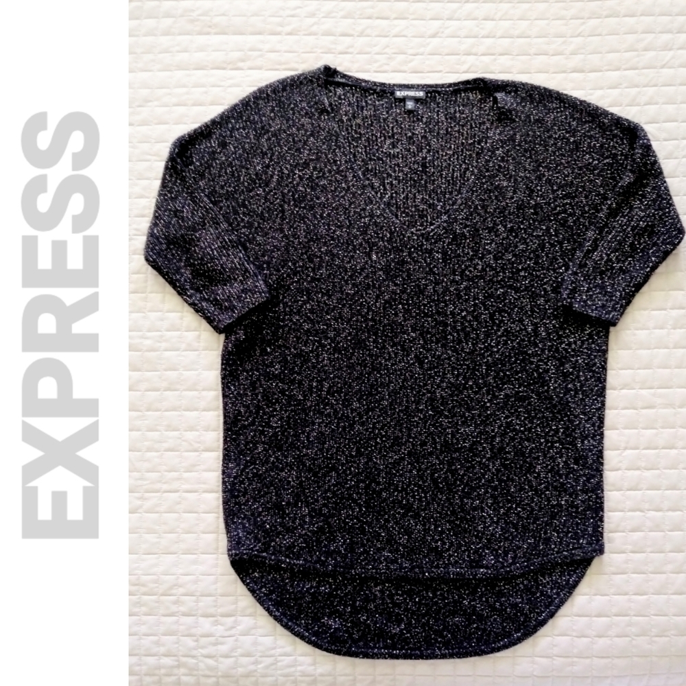 Express knit shimmer sweater gold black